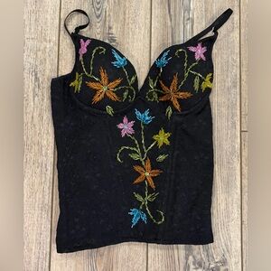 Floral Embroidered Black Bustier Top